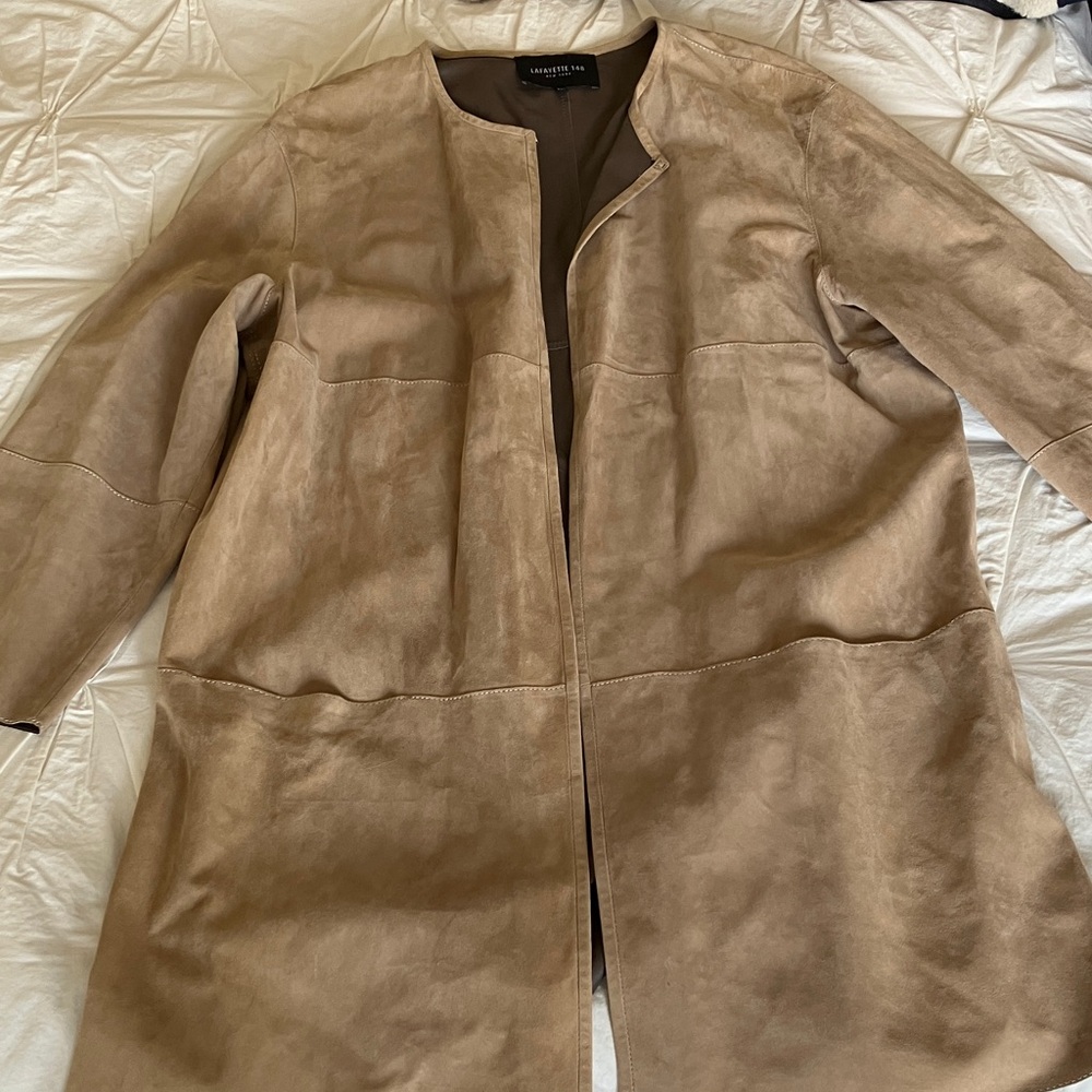 Lafayette 148 New York Taupe Suede Leather Jacket - Picture 4 of 8